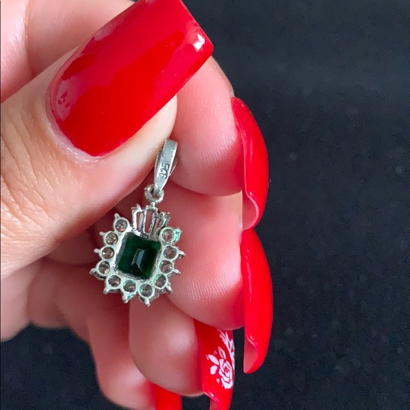 Antique sterling silver emerald pendant - Picture 4 of 4